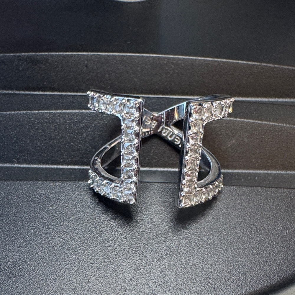 Henri Bendel Silver Crystal Encrusted Ring